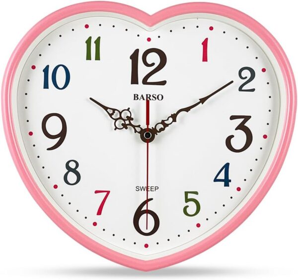 pink heart shaped silent wall clock with colored numbers modern decorative bedroom living room clock