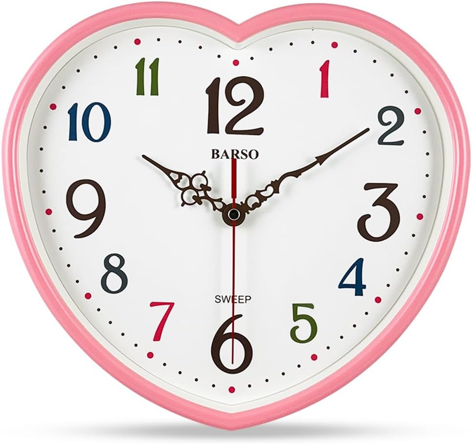 pink heart shaped silent wall clock with colored numbers modern decorative bedroom living room clock
