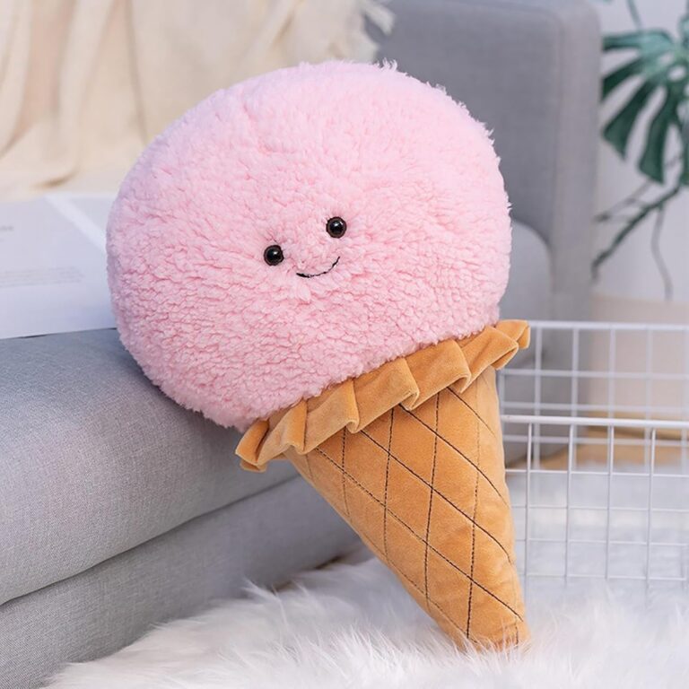 Pink ice cream shaped throw pillow with soft plush fabric for cute bedroom and couch decor