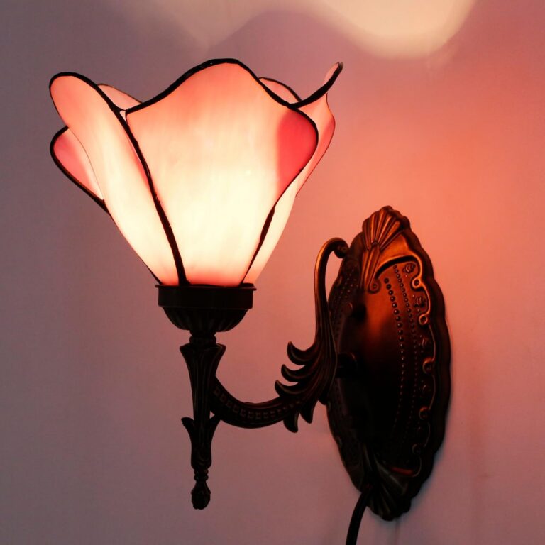 pink stained glass Tiffany wall sconce plug in lamp for bedroom hallway or living room decor
