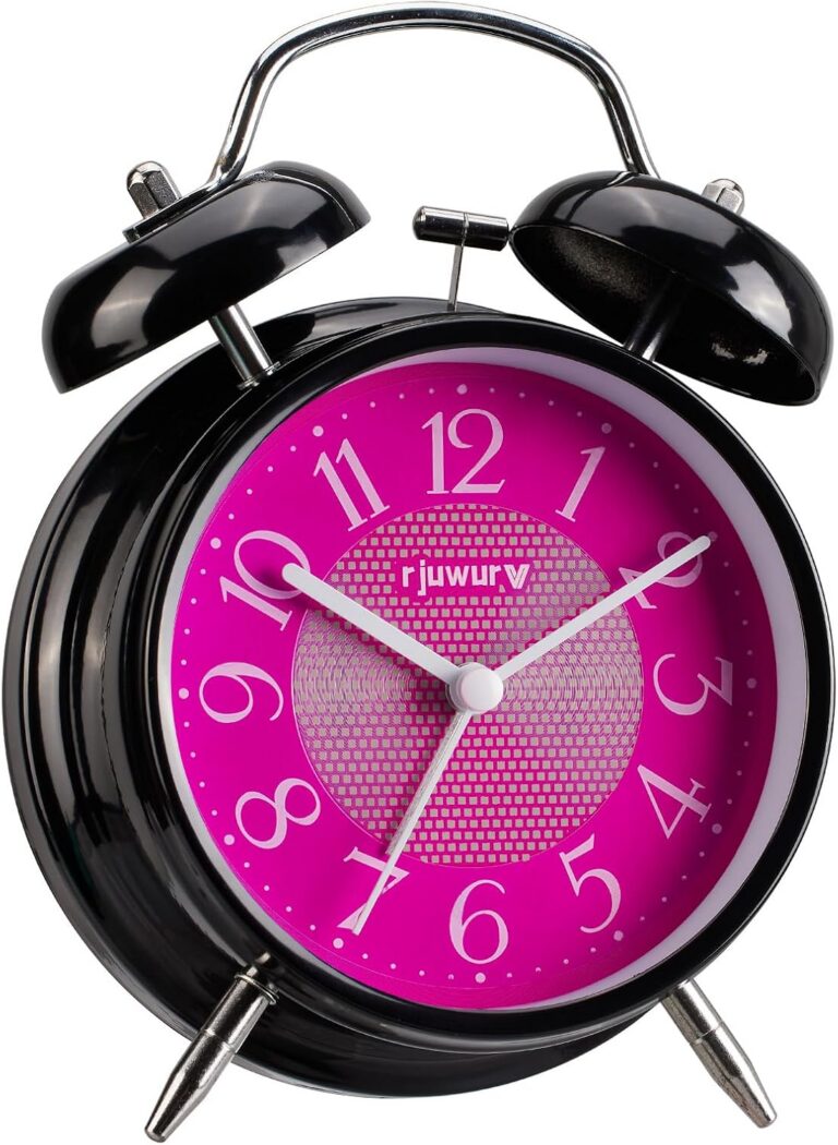 hot pink twin bell analog alarm clock with night light loud alarm and silent movement