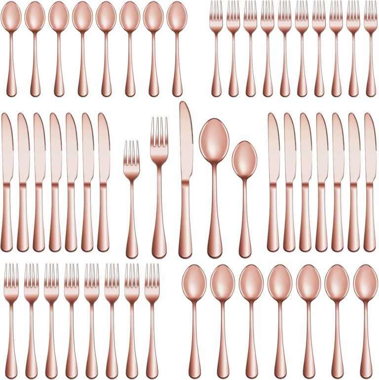 rose gold stainless steel flatware set with forks knives and spoons for four place settings
