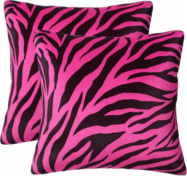 Hot pink and black zebra print velvet throw pillow covers with Y2K McBling aesthetic design
