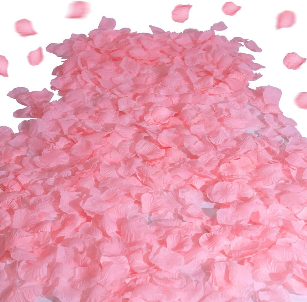 Pink silk rose petals for weddings, proposals, romantic decorations, table styling, and special event decor