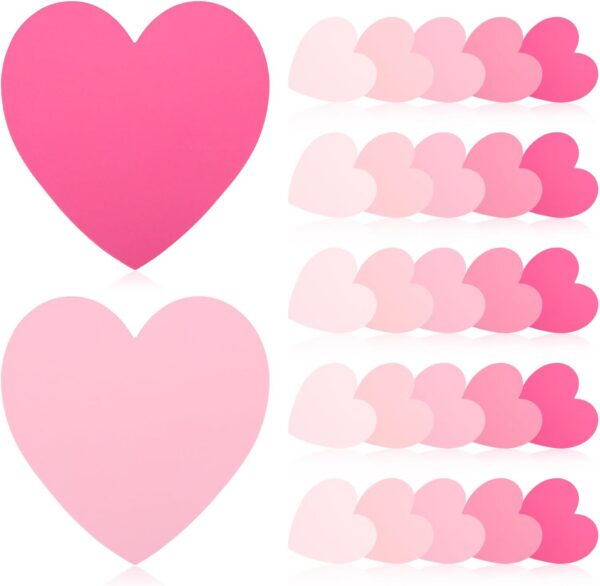 Set of 150 pink heart-shaped 3x3-inch blank index cards with a gradient design for flashcards, note-taking, office organization, crafts, and classroom use.