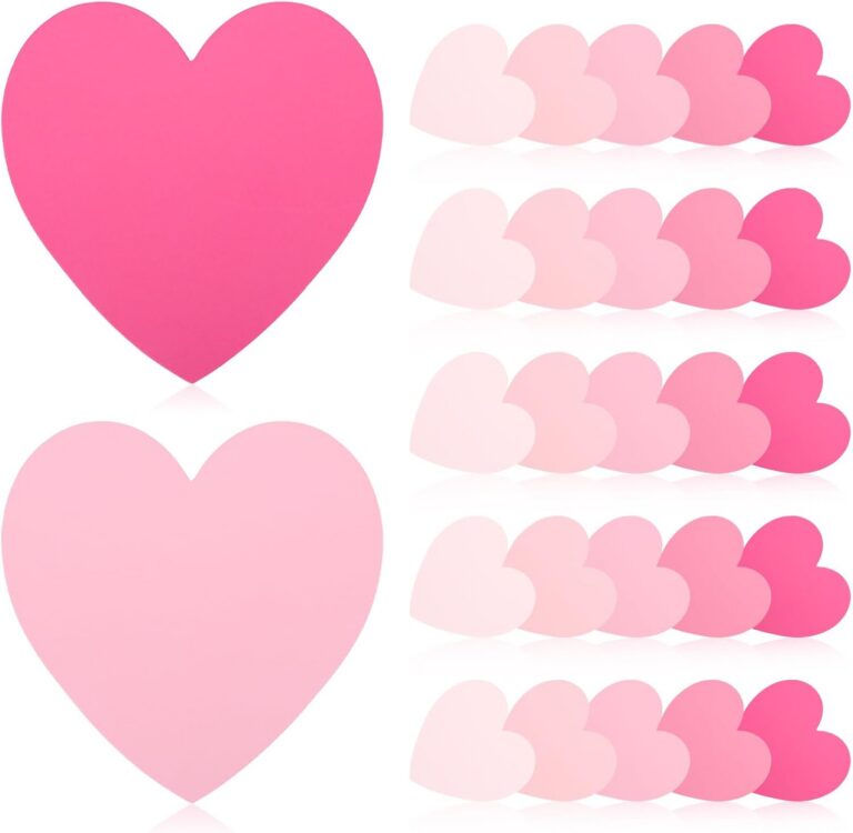Set of 150 pink heart-shaped 3x3-inch blank index cards with a gradient design for flashcards, note-taking, office organization, crafts, and classroom use.