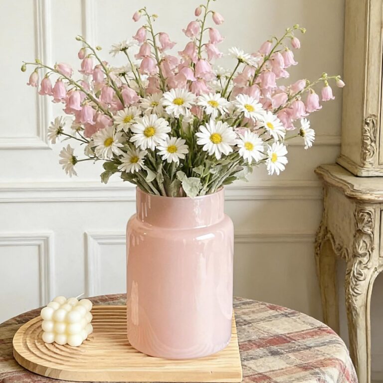 BLOFLO pink 9-inch thick glass cylinder vase with a modern glossy finish, designed for fresh flowers, dried botanicals, hydroponic plants, and decorative centerpieces.