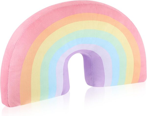 Chunful macaron rainbow plush throw pillow featuring a soft pastel rainbow arch design with plush fabric and PP cotton filling for nursery décor, beds, sofas, chairs, and cozy home accents.