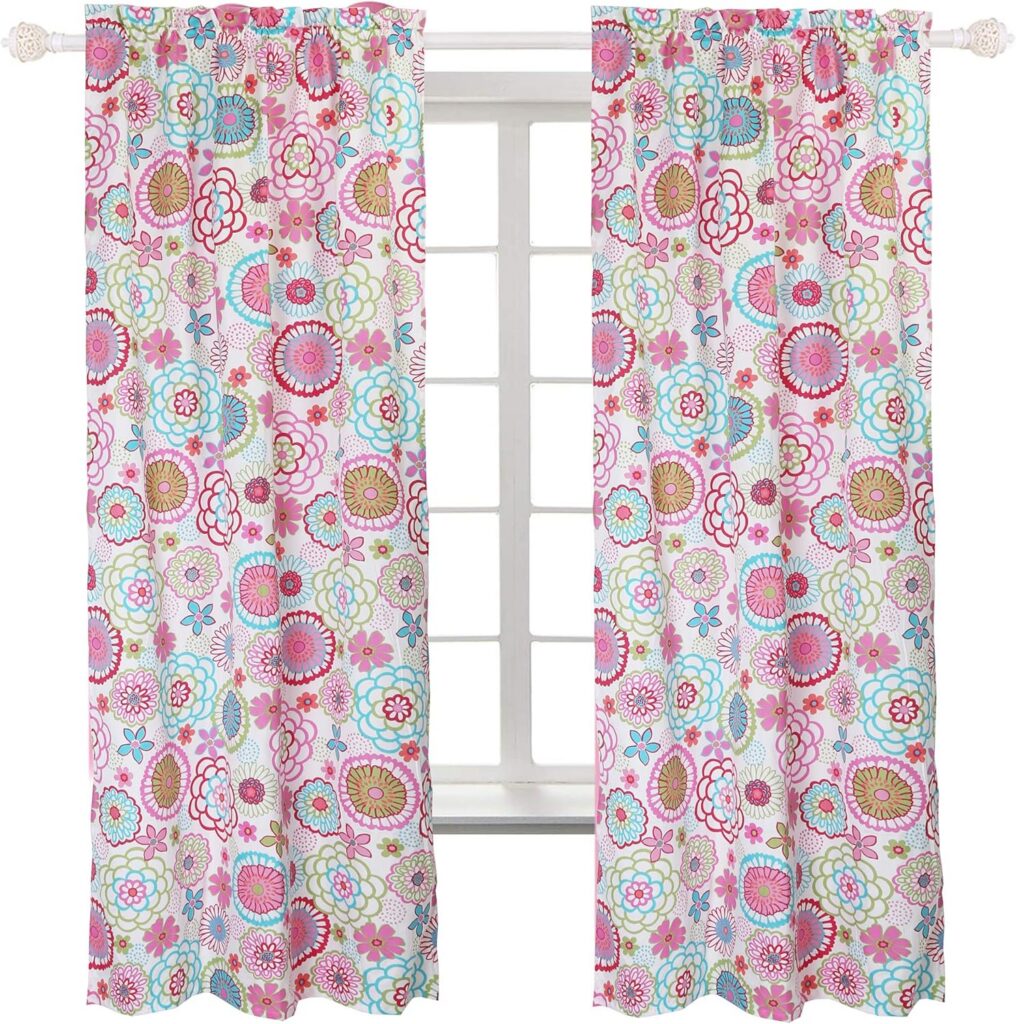 Set of two Cozy Line Home Fashions Mariah pink floral microfiber window curtain panels measuring 42 x 84 inches with a light-filtering design and rod pocket header.