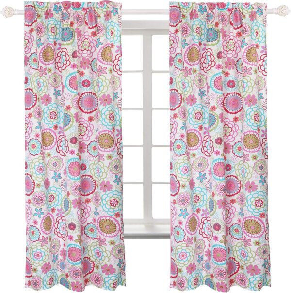 Set of two Cozy Line Home Fashions Mariah pink floral microfiber window curtain panels measuring 42 x 84 inches with a light-filtering design and rod pocket header.