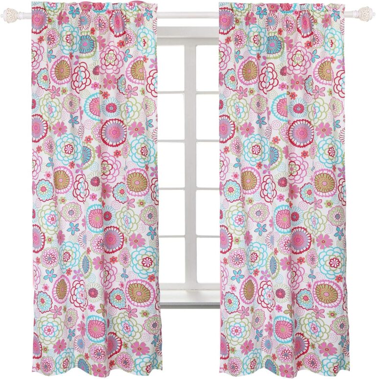 Set of two Cozy Line Home Fashions Mariah pink floral microfiber window curtain panels measuring 42 x 84 inches with a light-filtering design and rod pocket header.