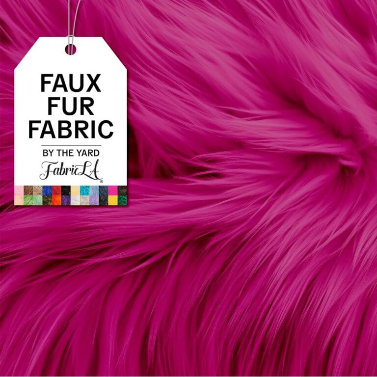 Fuchsia long-pile faux fur fabric measuring 36 x 60 inches with a soft plush texture for sewing, costumes, upholstery, crafts, and DIY projects.