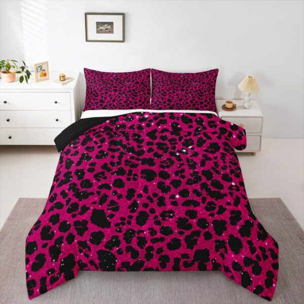 Feelyou queen comforter set featuring a dark rose leopard print design with a soft microfiber comforter and two matching pillowcases for all-season bedroom décor.