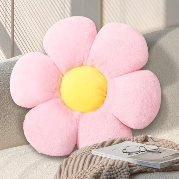 KUCCO-PILLOW 17.7-inch pink daisy flower throw pillow with a soft plush velvet cover and resilient PP cotton filling, perfect for sofas, beds, chairs, floor seating, nurseries, and cozy floral home décor.