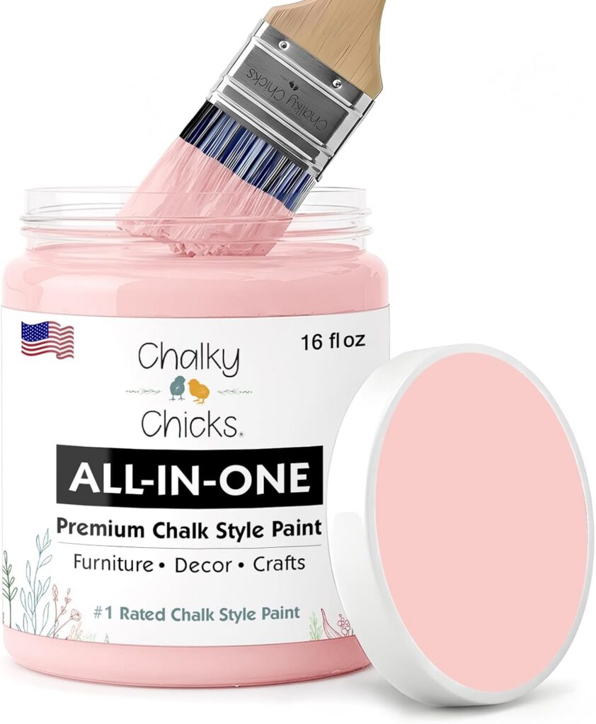 16 oz Sweet 16 pink matte chalk paint for furniture featuring an all-in-one no-prep formula for cabinets, dressers, wood, metal, glass, crafts, and home décor projects without sanding or priming.