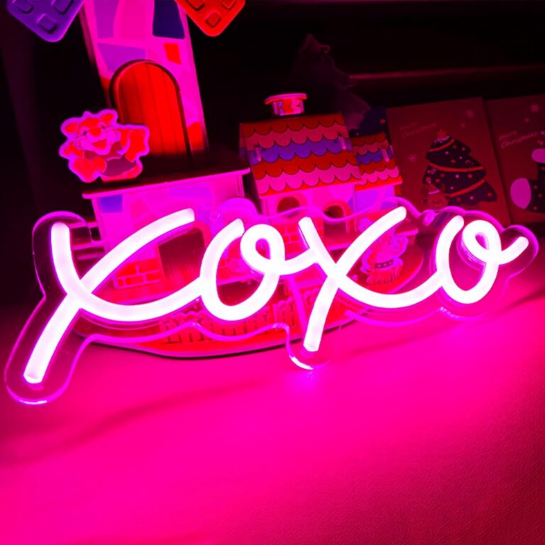 Ulalaza XOXO USB-powered LED neon sign with flexible silicone tubing and an acrylic backboard, designed as a decorative wall light for bedrooms, weddings, parties, nurseries, and modern home décor.