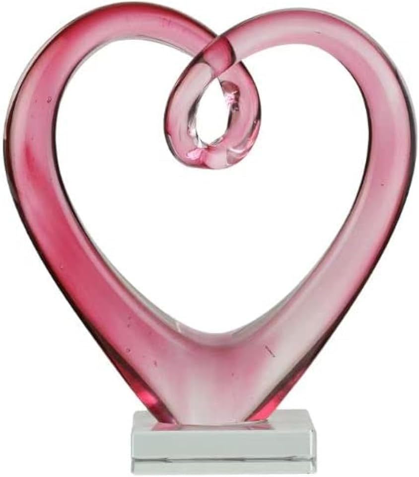 Hand-blown pink glass heart sculpture by Yao Yuan featuring a polished Murano-inspired design for tabletop, shelf, and mantel home décor.